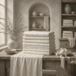 Linen Cabinet Stack Of Precisely Folded Table Linens White Bedroom Wall Art