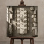 Premium Wall Art Kare Html Edition – NM3-WHT-LI-S-002 displayed on a studio easel