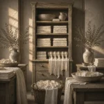 Linen Constellation Cabinet Of Folded Textiles And Ribbon White Bedroom Wall Art
