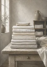 Linen Sentinel Stack Of Precisely Folded Table Linens White Bedroom Wall Art