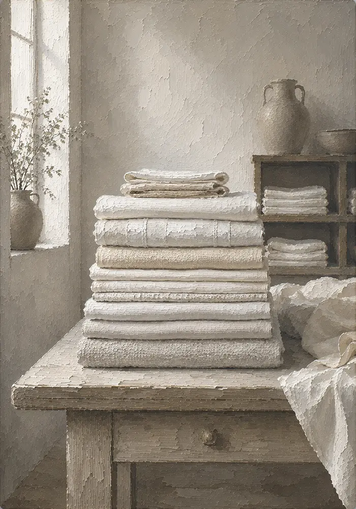 Linen Sentinel Stack Of Precisely Folded Table Linens White Bedroom Wall Art
