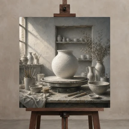 Premium Wall Art Kare Html Edition – NM3-WHT-PS-S-001 displayed on a studio easel