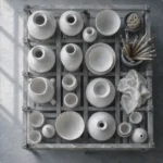Porcelain White Emblem Shelf Of Porcelain Forms White Dining Room Wall Art