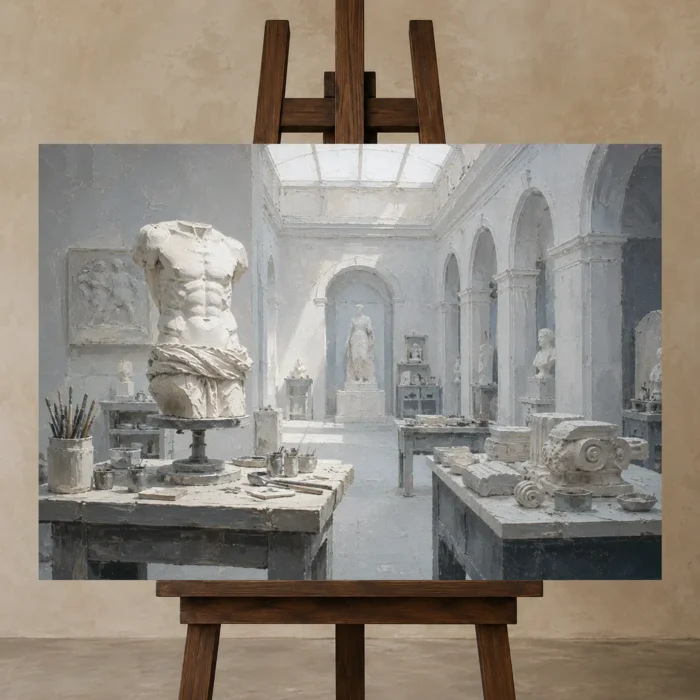 Premium Wall Art Yatay Html Edition – NM3-WHT-SR-H-001 displayed on a studio easel