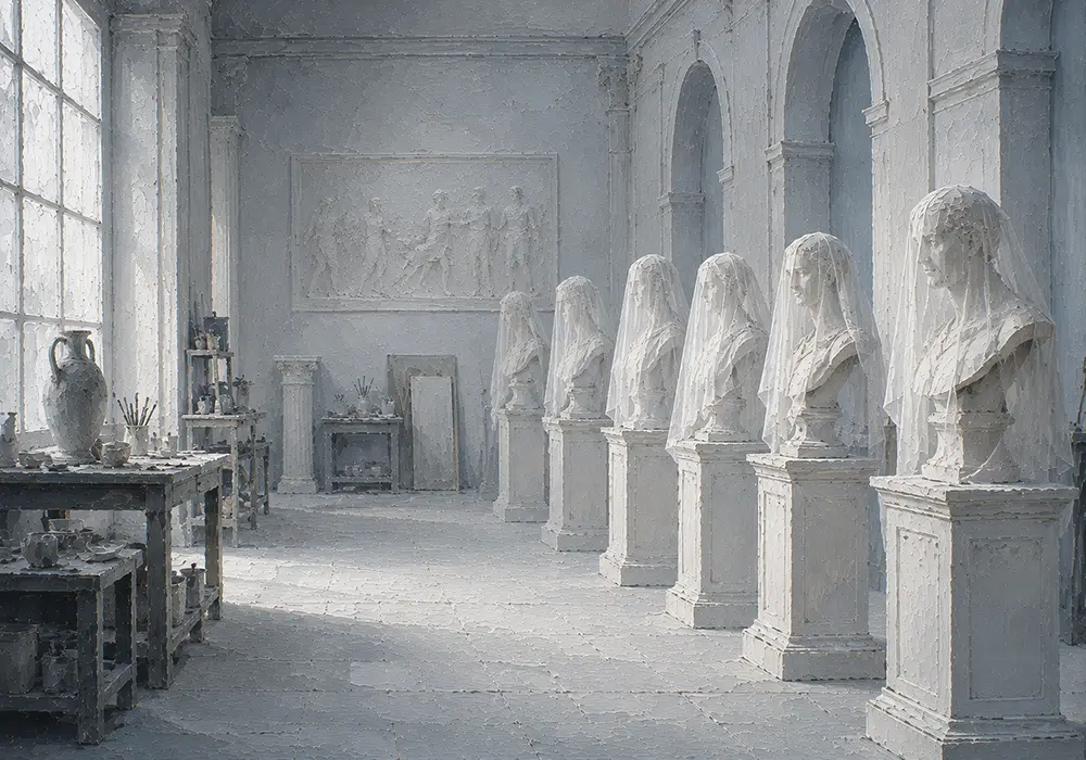 Sculpture Chronicle Row Of Busts White Home Office Wall Art