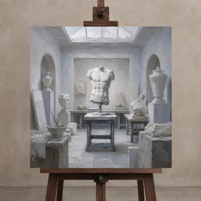 Premium Wall Art Kare Html Edition – NM3-WHT-SR-S-001 displayed on a studio easel