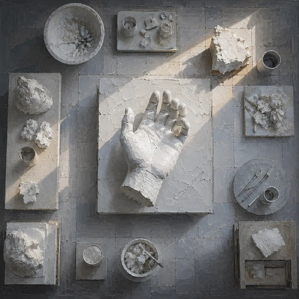 Sculpture Emblem Monumental Plaster Hand White Entryway Wall Art