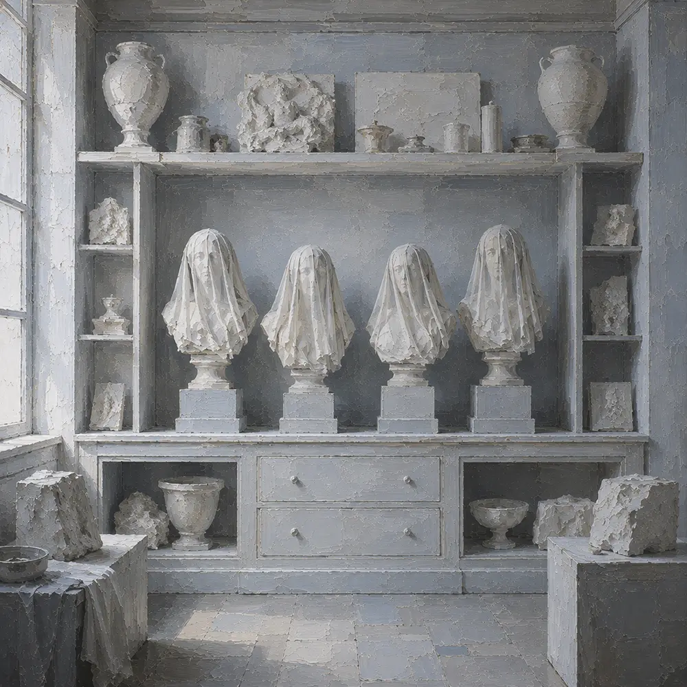 Sculpture Ritual Row Of Busts White Home Office Wall Art