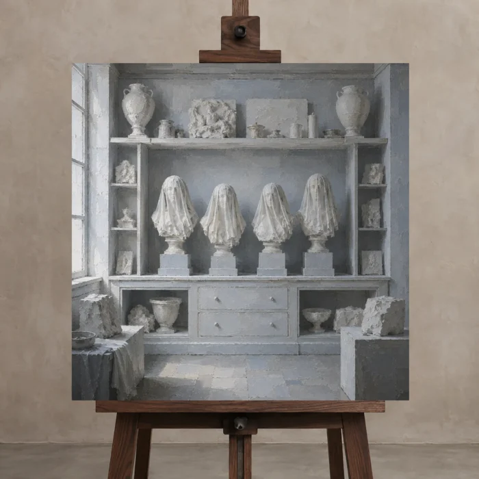 Premium Wall Art Kare Html Edition – NM3-WHT-SR-S-003 displayed on a studio easel