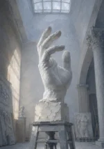 Sculpture Threshold Monumental Plaster Hand White Entryway Wall Art