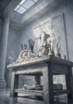 Sculpture Portrait Conservation Table With Brushes And Fragments White Study Wall Art