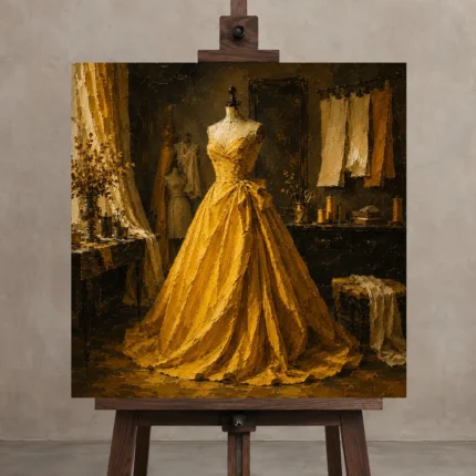 Premium Wall Art Kare Html Edition – NM3-YLW-CA-S-001 displayed on a studio easel