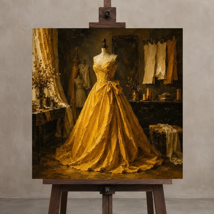 Premium Wall Art Kare Html Edition – NM3-YLW-CA-S-001 displayed on a studio easel