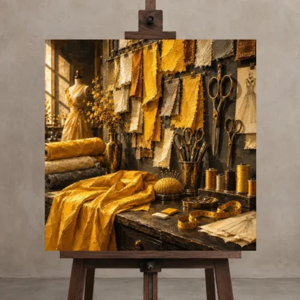 Premium Wall Art Kare Html Edition – NM3-YLW-CA-S-004 displayed on a studio easel