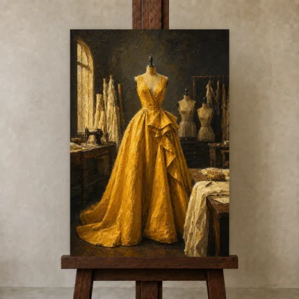 Premium Wall Art Dikey Html Edition – NM3-YLW-CA-V-001 displayed on a studio easel