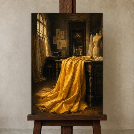 Premium Wall Art Dikey Html Edition – NM3-YLW-CA-V-002 displayed on a studio easel