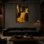 Premium Wall Art Dikey Html Edition – NM3-YLW-CA-V-002 shown in a warm modern interior
