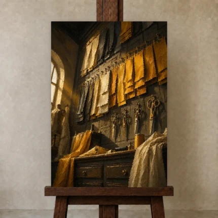 Premium Wall Art Dikey Html Edition – NM3-YLW-CA-V-004 displayed on a studio easel