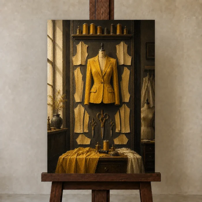 Premium Wall Art Dikey Html Edition – NM3-YLW-CA-V-005 displayed on a studio easel