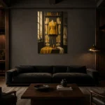 Premium Wall Art Dikey Html Edition – NM3-YLW-CA-V-005 shown in a warm modern interior