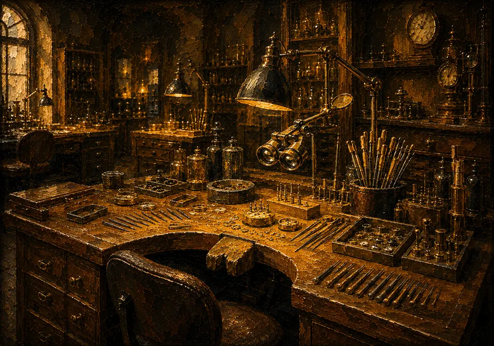 Workshop Procession Jeweler's Bench Yellow Home Office Wall Art