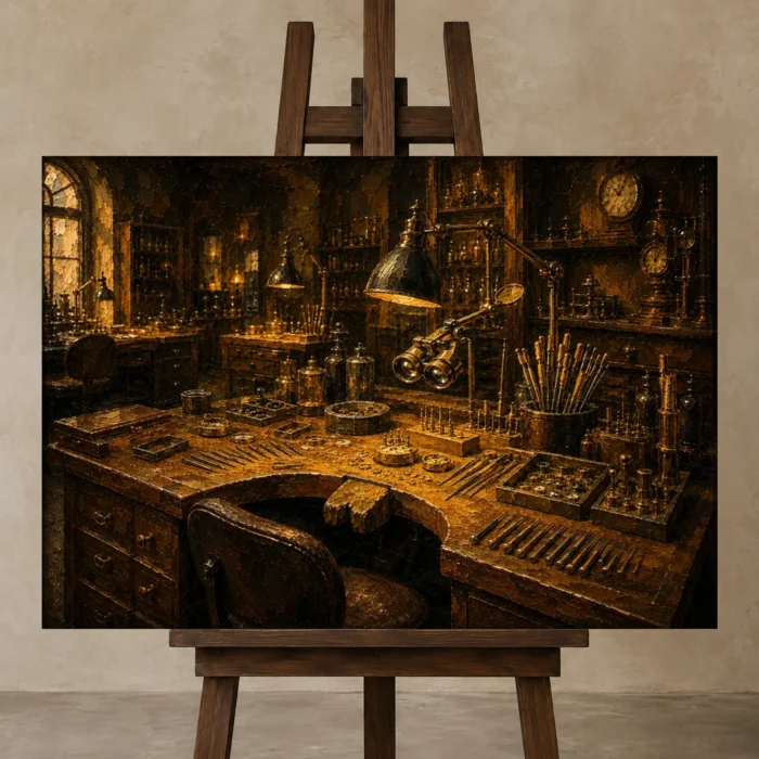 Premium Wall Art Yatay Html Edition – NM3-YLW-GW-H-001 displayed on a studio easel