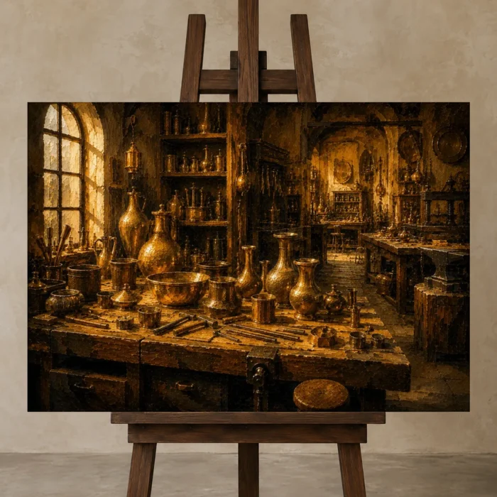 Premium Wall Art Yatay Html Edition – NM3-YLW-GW-H-003 displayed on a studio easel