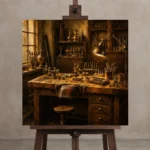 Premium Wall Art Kare Html Edition – NM3-YLW-GW-S-001 displayed on a studio easel