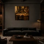 Premium Wall Art Kare Html Edition – NM3-YLW-GW-S-001 shown in a warm modern interior
