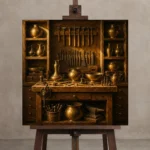 Premium Wall Art Kare Html Edition – NM3-YLW-GW-S-003 displayed on a studio easel