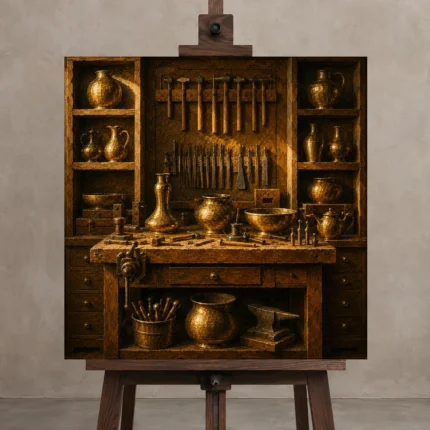 Premium Wall Art Kare Html Edition – NM3-YLW-GW-S-003 displayed on a studio easel