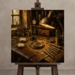 Premium Wall Art Kare Html Edition – NM3-YLW-GW-S-004 displayed on a studio easel