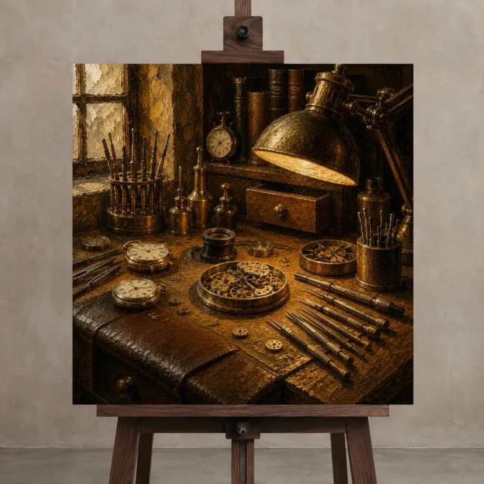 Premium Wall Art Kare Html Edition – NM3-YLW-GW-S-004 displayed on a studio easel