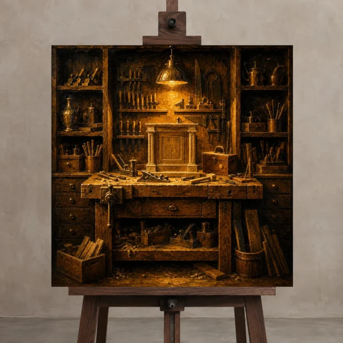 Premium Wall Art Kare Html Edition – NM3-YLW-GW-S-005 displayed on a studio easel