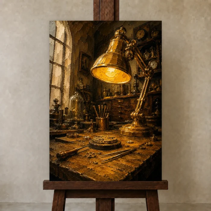 Premium Wall Art Dikey Html Edition – NM3-YLW-GW-V-004 displayed on a studio easel