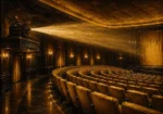 Cinema Interlude Projector Casting A Beam Across Empty Seats Yellow Home Theater Wall Art