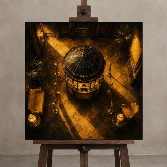 Premium Wall Art Kare Html Edition – NM3-YLW-LC-S-002 displayed on a studio easel