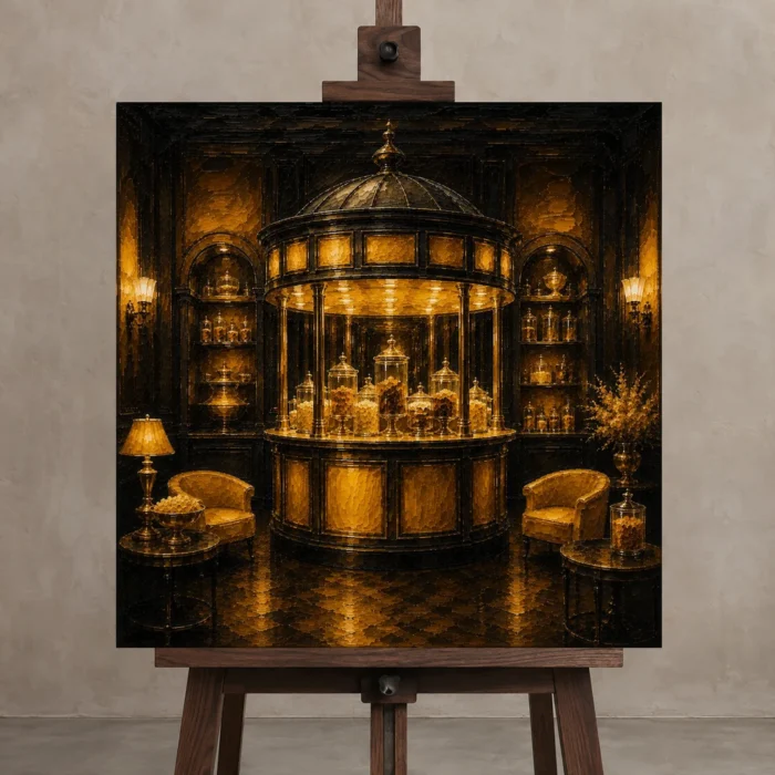 Premium Wall Art Kare Html Edition – NM3-YLW-LC-S-005 displayed on a studio easel