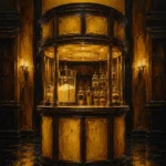 Cinema Ascent Circular Concession Counter With Golden Glassware Yellow Entertainment Room Wall Art