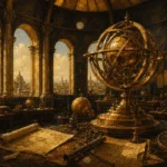 Solar Procession Monumental Armillary Sphere Yellow Home Office Wall Art