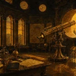 Solar Chronicle Brass Telescope Aligned With A Bright Aperture Yellow Home Office Wall Art