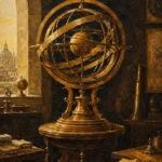 Solar Sentinel Monumental Armillary Sphere Yellow Home Office Wall Art
