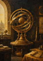 Solar Sentinel Monumental Armillary Sphere Yellow Home Office Wall Art