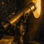 Solar Reliquary Brass Telescope Aligned With A Bright Aperture Yellow Home Office Wall Art