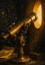 Solar Reliquary Brass Telescope Aligned With A Bright Aperture Yellow Home Office Wall Art