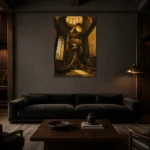 Premium Wall Art Dikey Html Edition – NM3-YLW-SO-V-004 shown in a warm modern interior