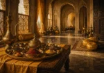 Saffron Passage Ceremonial Tray With Spices And Small Cups Yellow Dining Room Wall Art