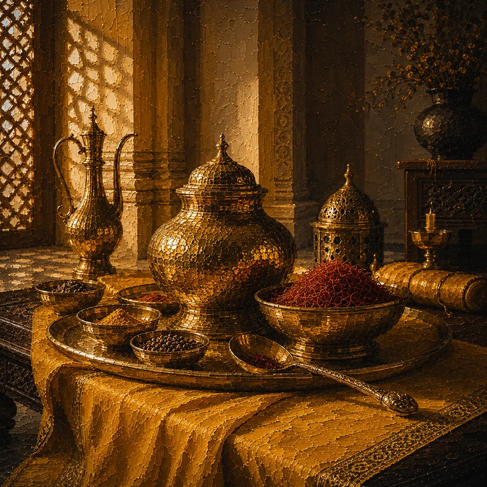 Saffron Cabinet Brass Spice Vessel Yellow Kitchen Wall Art