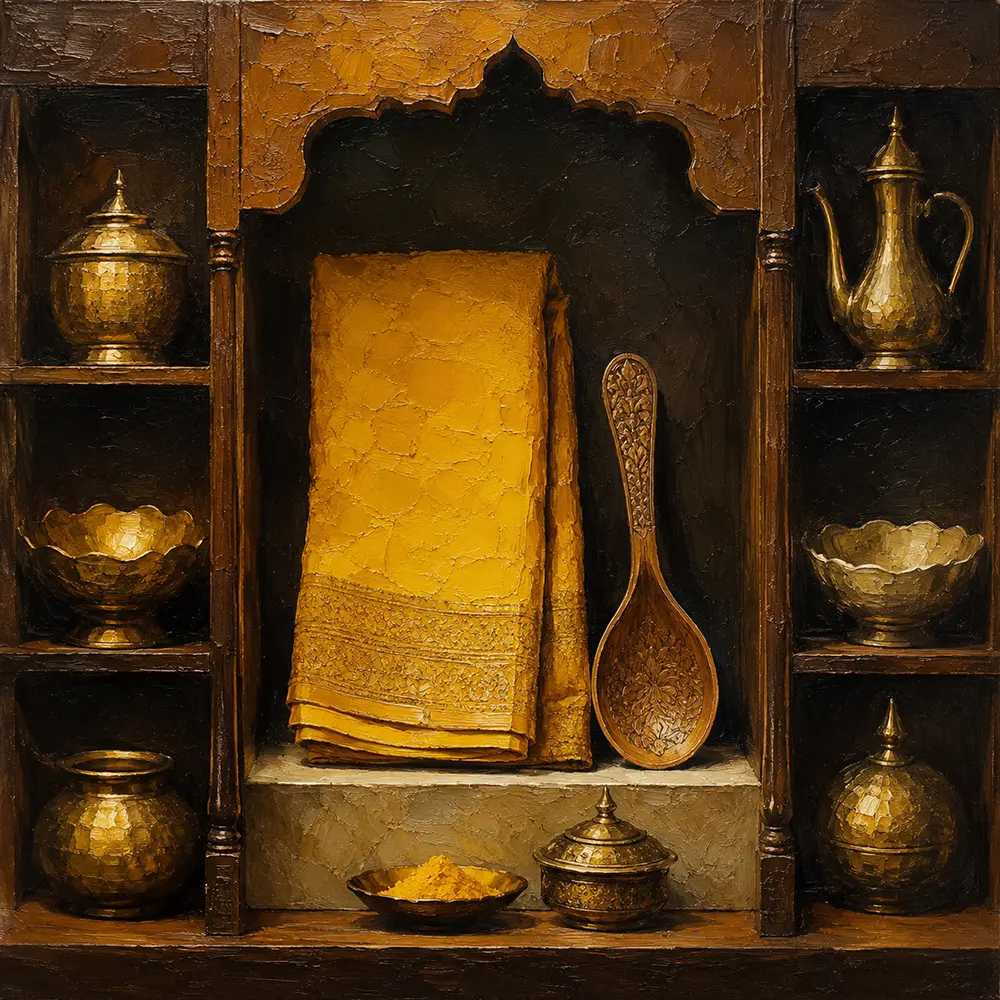 Saffron Ritual Folded Saffron Textile Yellow Kitchen Wall Art