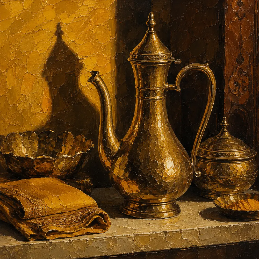Saffron Study Tall Ewer Casting A Warm Shadow Yellow Breakfast Nook Wall Art